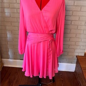 Elegant  Dress Maison Tara Hot Pink Long Sleeve Wrap Dress – Size 8